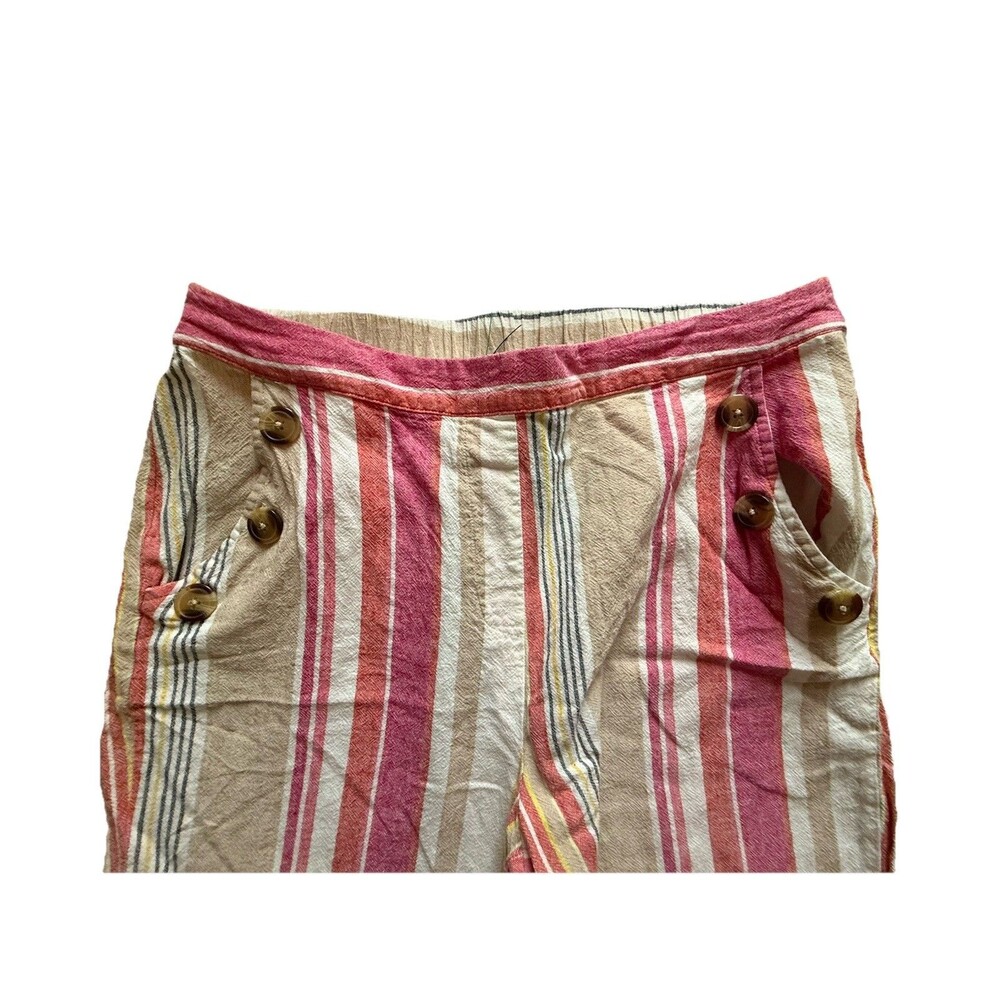 ZAC & RACHEL Linen Blend Wide Leg Frayed Cuffs Striped Crop Pants Size Medium - Picture 4 of 7